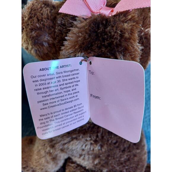 Gund Macy's Plush Brown Puppy Dog Pink Bows Collar Stuffed Animal Toy - Picture 6 of 10